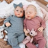 Pinky Reborn Dolls 19 Inch 48cm Handmade Twins Realistic Newborn Baby Doll with Soft Cloth Body Lifelike Baby Girl Boy Dolls That Look Real with Magnet Pacifier