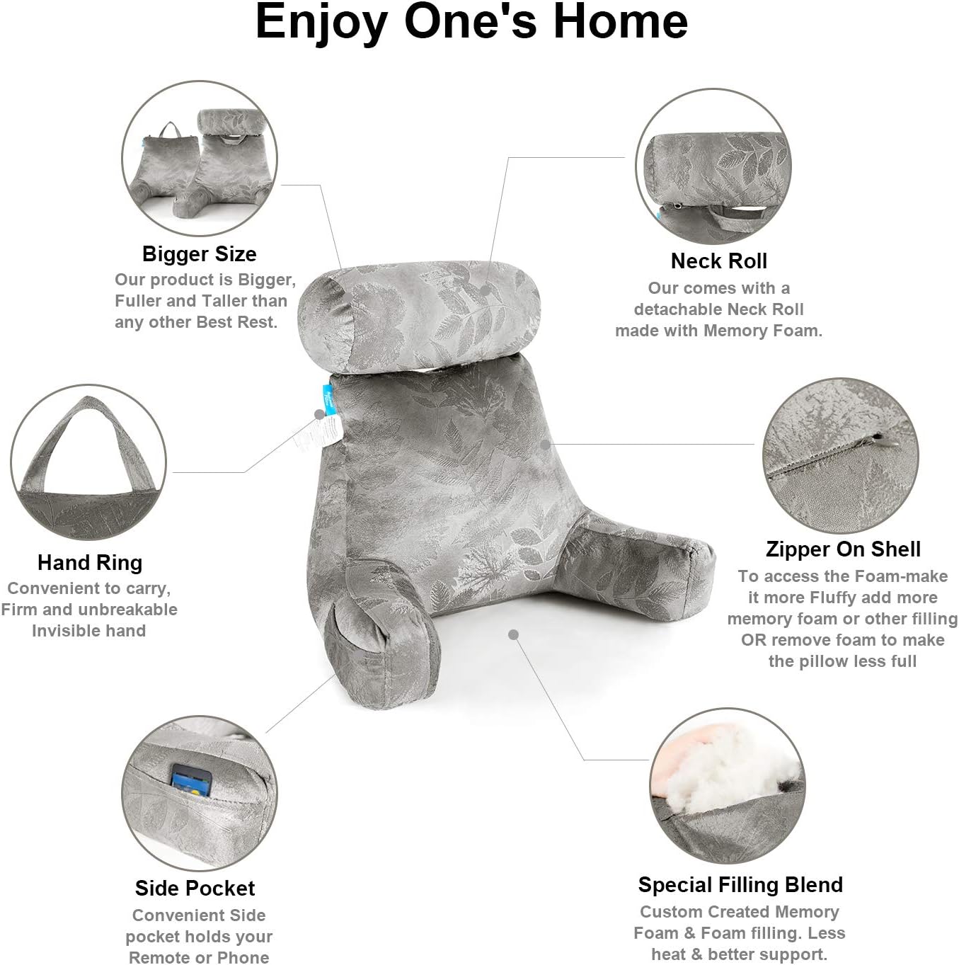 ZOEMO Bed Rest Reading Pillow, Big Bedrest Pillows with Arm Rests and Neck Roll Pillow, Armrest Pillows for Reading Watching TV in Bed Floor or Sofa (Maple): Home & Kitchen