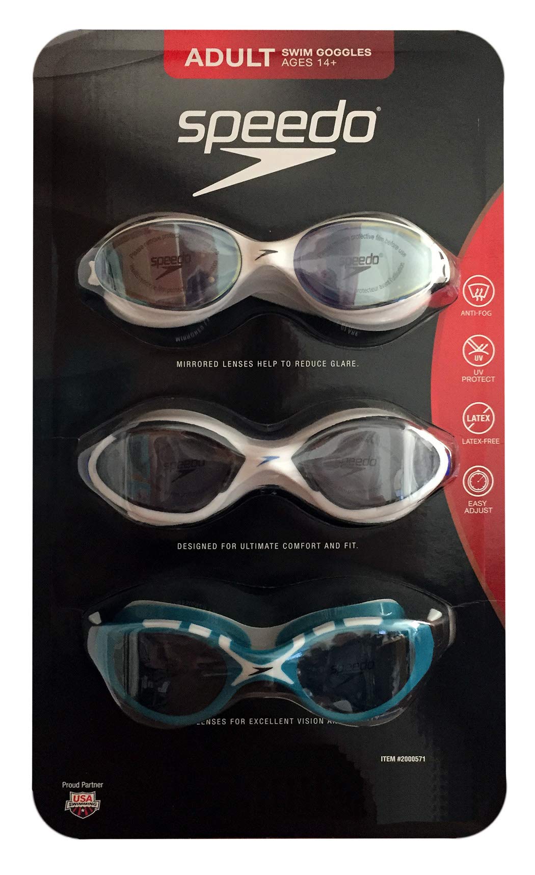Speedo 3 Pack Adult Swimming Goggles White, White, Aqua 27556301238 eBay