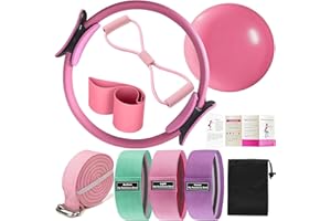 TUONU Pilates Ring Kit for Women Home Workouts Better Pilates Essentials Kits Equipments Sets Accessories Magic Ring Booty Bands Glutes Yoga Ball 25cm Figure 8 Resistance Yoga Bands for Stretching 8 Pcs