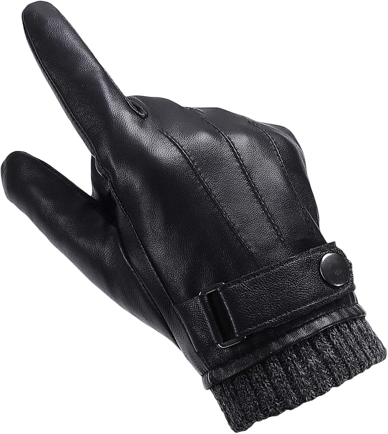 Men's Black Leather Gloves, Winter Driving Gloves with TouchTec