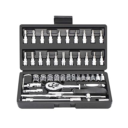 Saubhagya Global Socket Set, 46 Pcs Spanner Socket Set 0.5cm/1/4 Car Repair Tool Ratchet Wrench Set Hand Tool (Black)