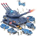 KADAYAYA Army Tank Toy with Diecast Vehicles Sound Light Missile Launcher Blue