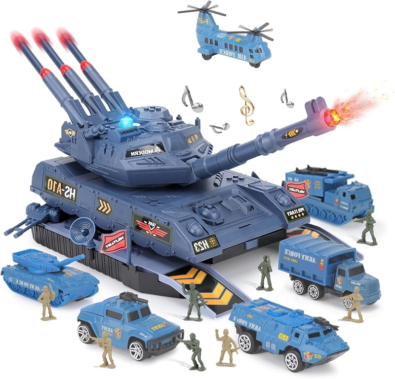 KADAYAYA Army Tank Toy with Diecast Vehicles Sound Light Missile Launcher Blue