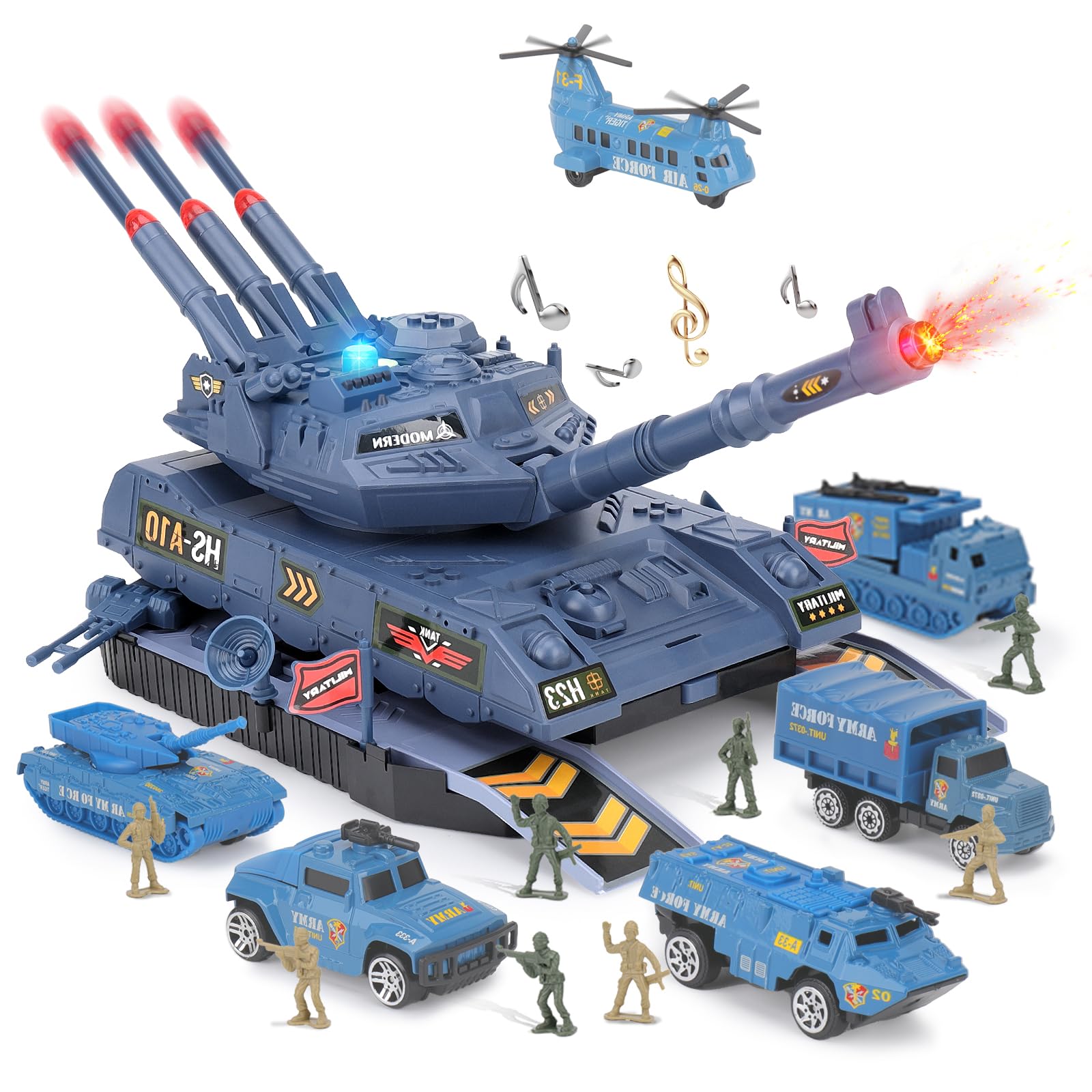 Kadayaya Army Tank Toy for Boys Military Toy Tanks with Diecast Army Vehicles, Tank Toys with Sound & Light Missile Launcher Tanks Vehicle Gift for Kids Boys 3 4 5 6 7 Years Old (Blue)
