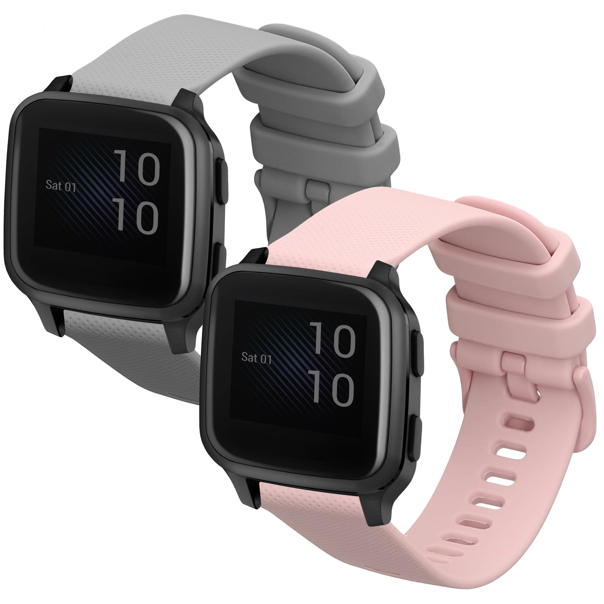 kwmobile 2x Straps for Garmin Venu Sq 2 Music/Sq 2 / Vivoactive 6 / Vivoactive 5 Watch Strap - Silicone Replacement Watch Strap Set - Replacement Bands Grey/Dusty Pink — image 1