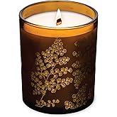 Hemlock Park Amber Gold Leaf Glass Wood Wick Candle Handcrafted with Natural Coconut Wax (Standard 7.2 oz, Palo Santo)