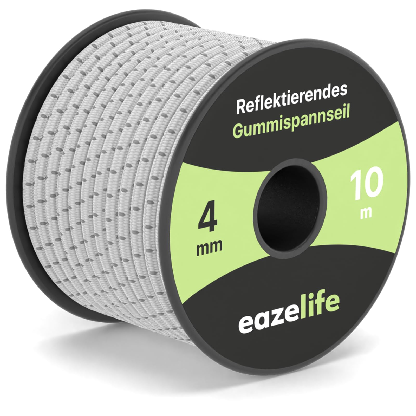Eaze Life Rubber Cord on Reel - Reflective, Weatherproof, Cut to Size, Highly Elastic, Resilient, Versatile Expander Rope for Trailers, Sailing, Fishing & Outdoor (White, 4 mm x 10 m), 60ROLL