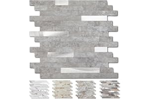 Yipscazo 20 - Sheet Peel and Stick Stone Metal Tile Backsplash, Stick on Tiles for Backsplash Kitchen, Bathroom, Laundry Room, Camper, Fireplace (12'' X 12'', Gray)