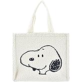 Peanuts Tote Bag, Snoopy and Woodstock Travel Handbag Side Purse with Adjustable Crossbody Shoulder Strap, White