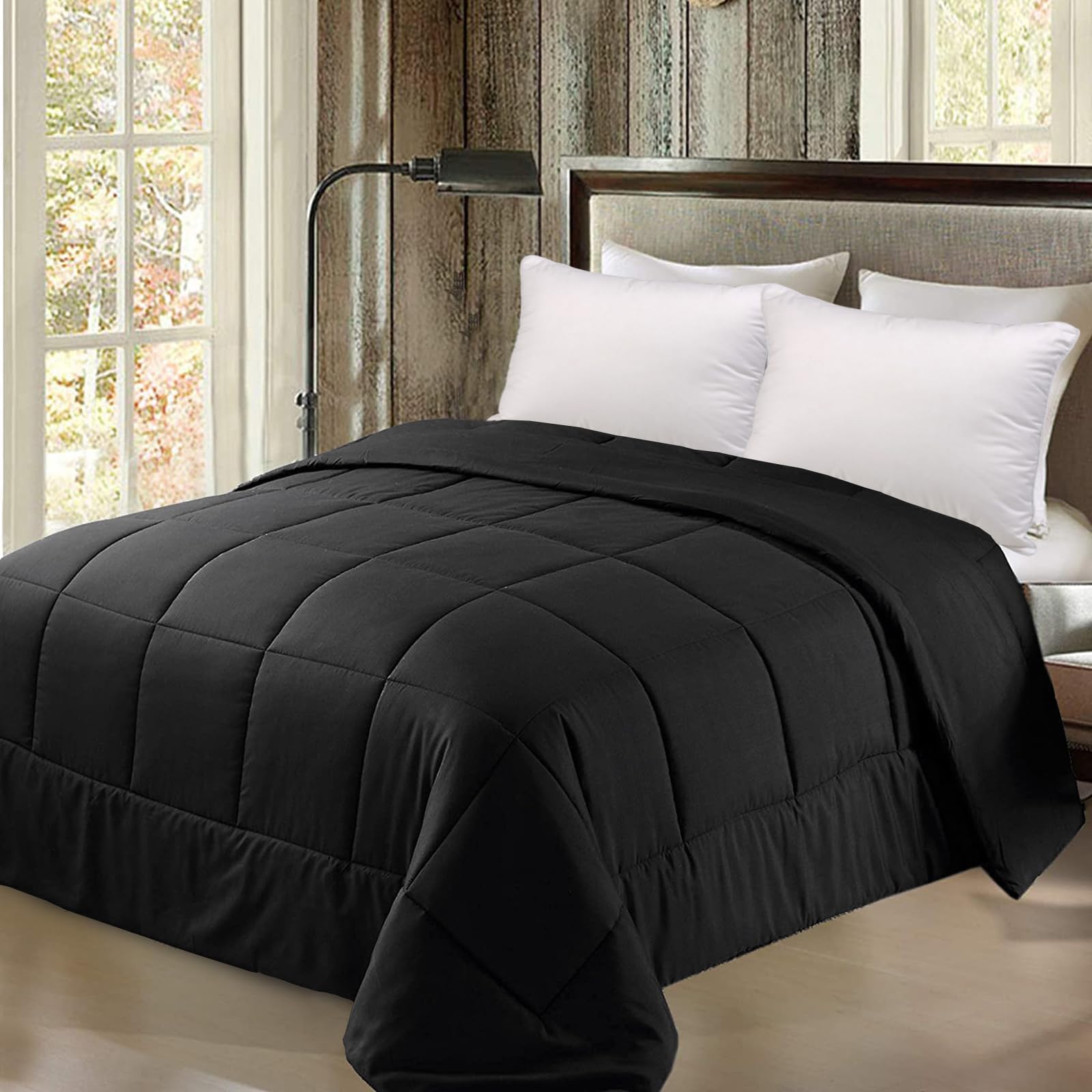 Exclusivo Mezcla 7.5 Tog Single Size Duvet All Seasons, Ultra Soft Reversible Coverless Duvet, Lightweight Down Alternative Comforter, 135x200 cm Black