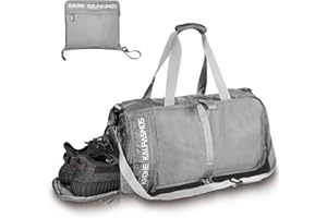 Krone Kalpasmos Gym Bag for Men and Women with Shoe Compartment - Lightweight, Waterproof, Foldable Sports Duffel Bag | Small Gym Bag, Grey