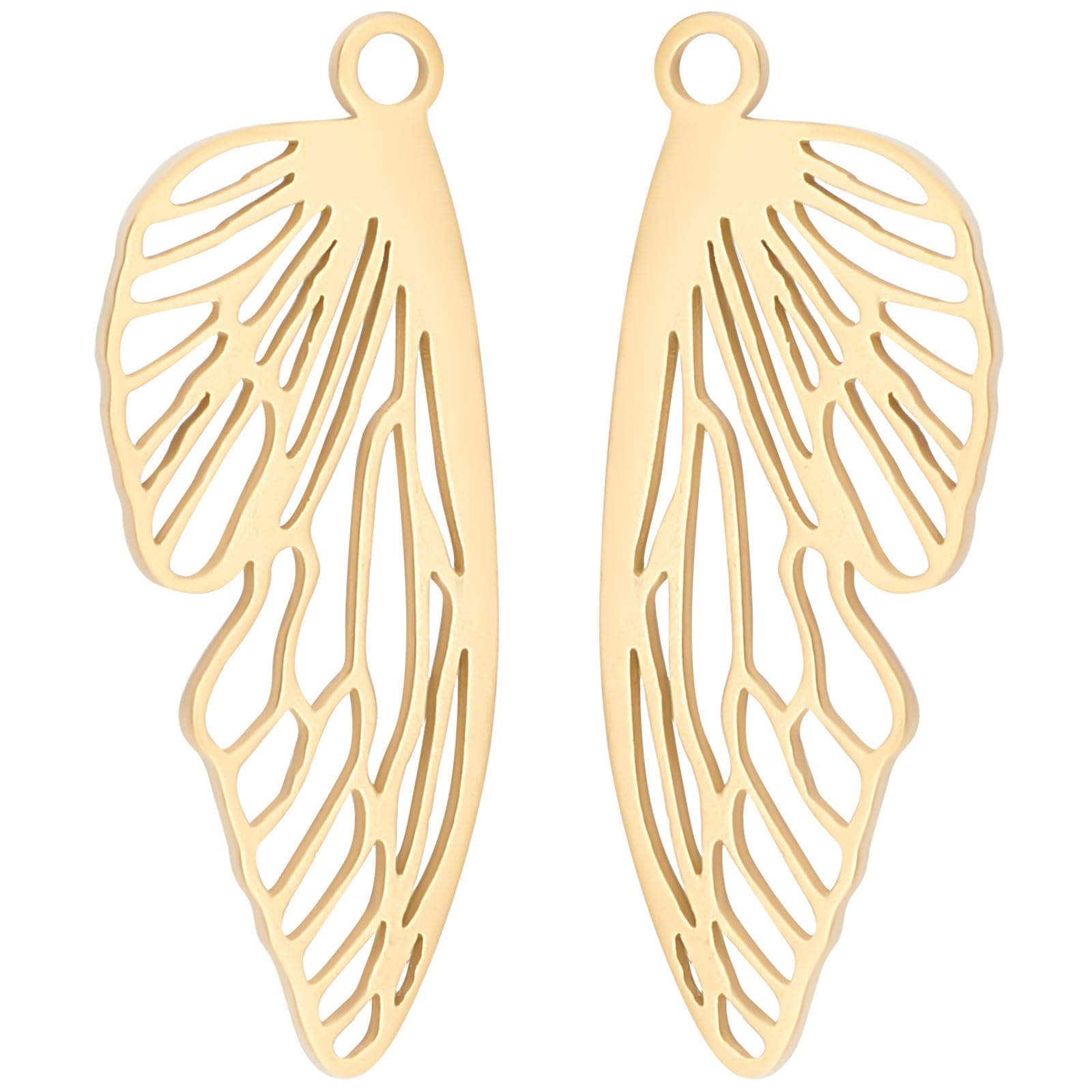 Beebeecraft 1 Box 8Pcs Butterfly Wing Charms 24K Gold Plated Insect Flying Wing Pendant Charms Jewellery Making Findings for DIY Bracelet Necklace