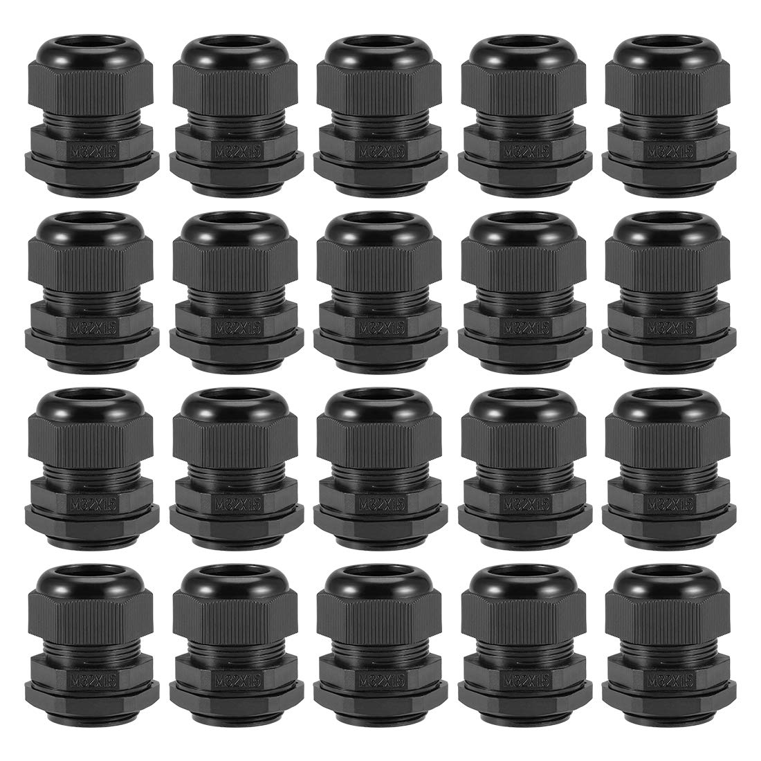 sourcing map M32x1.5 Cable Gland 16mm-21mm Wire Hole Waterproof Nylon Joint Adjustable Locknut with Washer Black 20pcs