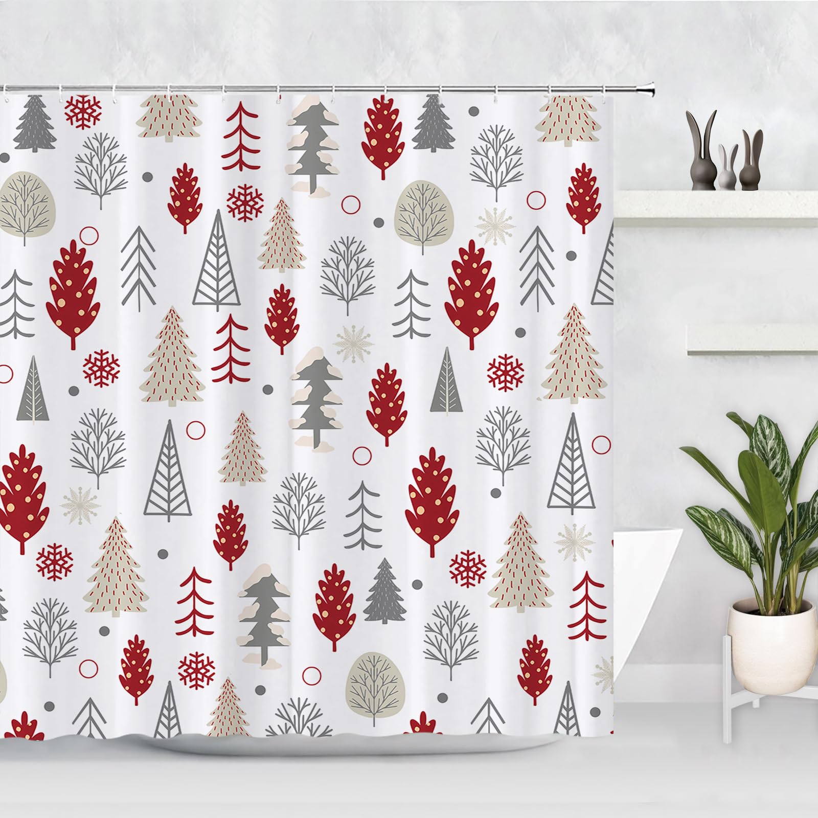 Gaakvrr Xmas Tree Shower Curtain - Winter Snowflake Pattern, Washable Durable Fabric, 180x180cm