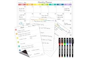 JJPRO Magnetic Monthly Calendar Whiteboard Set for Refrigerator-Monthly Planning Board, Weekly Menu Planner and to Do List for Fridge with 6 Markers-14.5"x11"