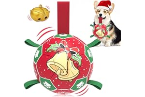 QDAN Christmas Dog Balls with Straps, Squeaky Dog Toys for Indoor Outdoor Playing, Puppy Birthday Gifts, Pet Toy Ball, Durable Herding Balls for Dogs (8 Inch)