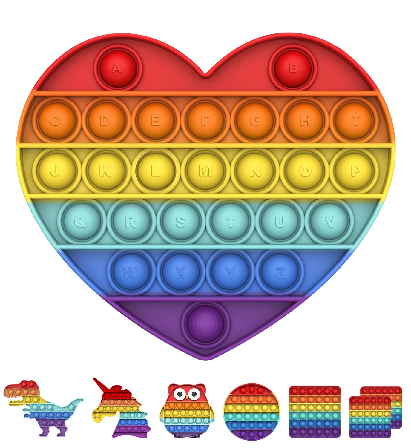 Bdwing Push and Pop Bubble Sensory Fidget Toy, Silicone Sensory Fidget Toy For Kids And Adults, Anxiety Relief Finger Toys, Autism for ADHD Squeeze Toys (Rainbow Heart)