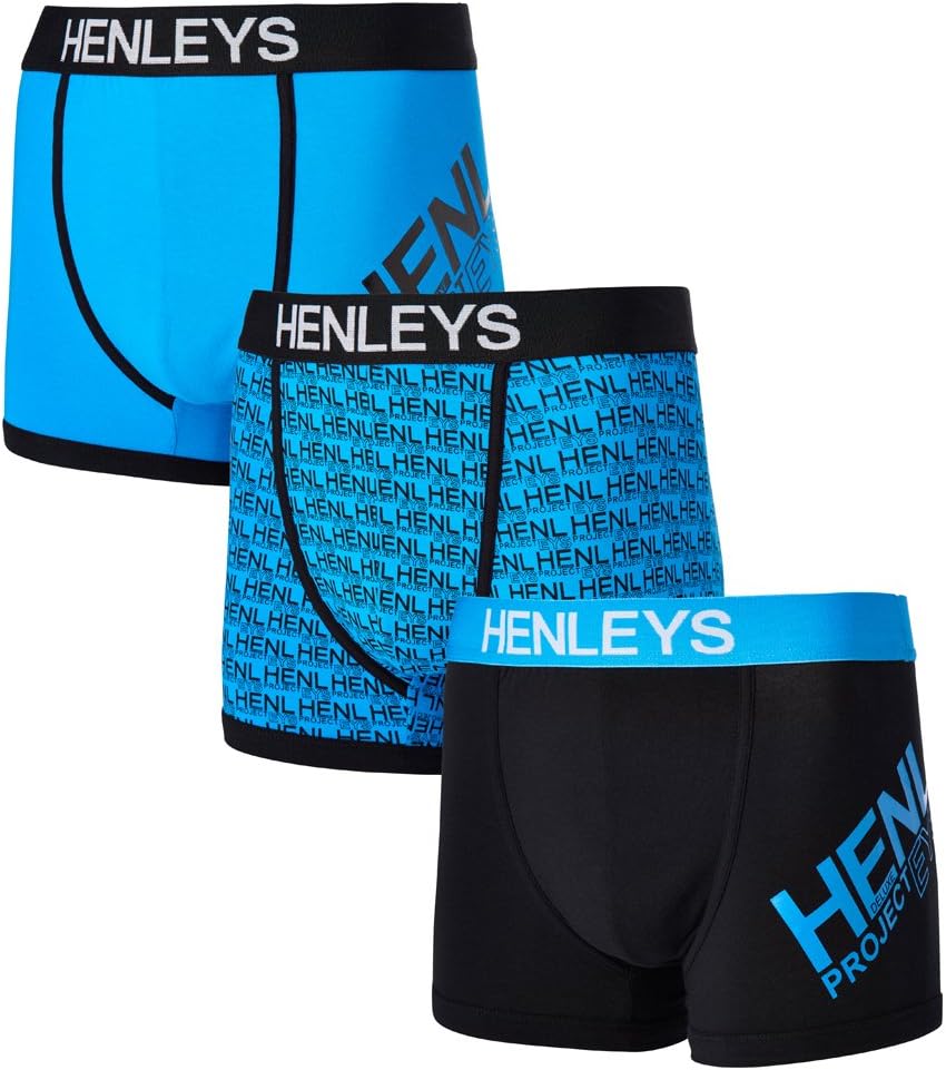 Henleys Mens 3 Pack Boxer Shorts Jersey Stretch Trunks Set