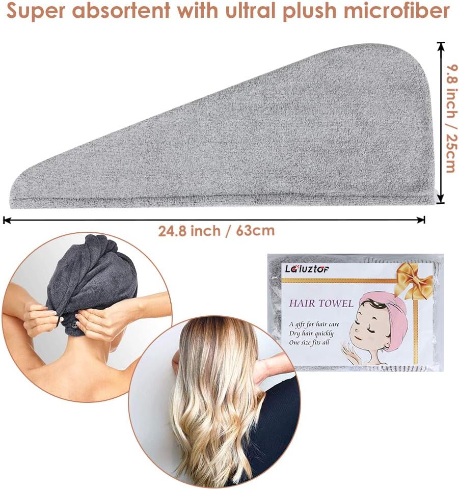 3 Pack Hair Towel Wrap for Women, Ultra Soft Hair Drying Towels, Anti-Frizz & Super Absorbent Hair Turban, Suitable for Curly, Long & Thick Hair (Gray&Dark Gray&Stripe): Kitchen & Dining