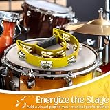 Flexzion Tambourine Half Moon Metal Jingles Double Row Yellow 25cm 23cm Handle view 5