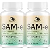 SAM-e Supplement – Capsule Complex with Ashwagandha Extract, L-Theanine, Rhodiola, St. John’s Wort, Omega-3 Fatty Acids, Magnesium, B Vitamins & D3, 120 Capsules