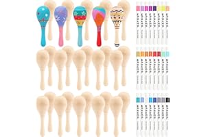 SAYAYA 30 PCS Unfinished Wooden Maracas DIY Mini Wooden Maracas Mini Maracas for Mexican Fiesta Party Favors with 24PCS Multi-color Pens DIY Painting Maracas Bulk Cinco De Mayo Party Supplies