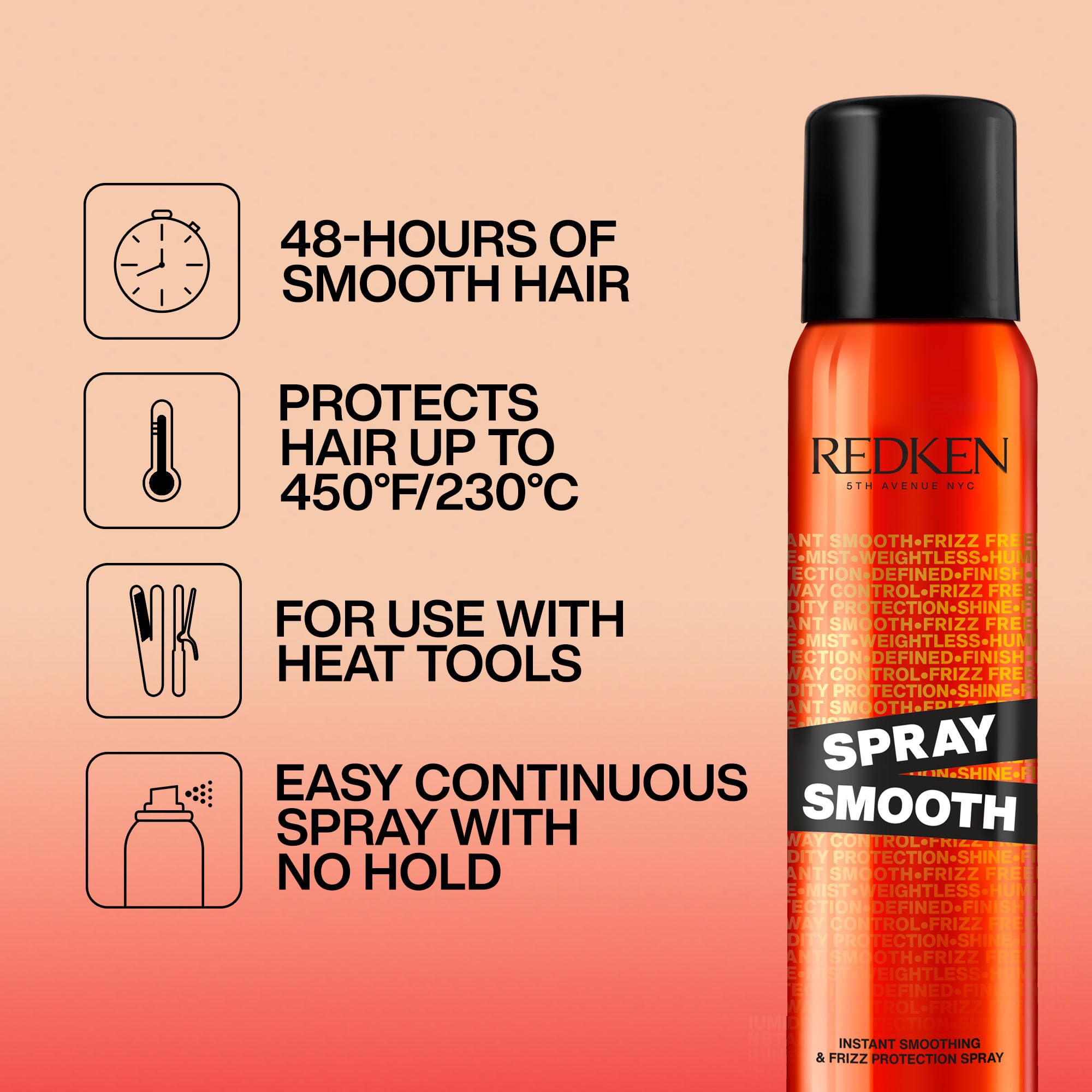 Redken Spray Smooth Anti Frizz Hair Spray - Frizz Control and Heat Protection, With Citric Acid, Paraben, Sulfate & Silicone-Free