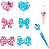 Beadthoven 6pcs Heart Bow Clay Rhinestone Beads, Glitter Crystal Focal Beads for Pens Making, Bling Sparkly Diamond Bead Crystal Bowknot Heart Spacers for Bracelets Keychain Jewelry Making
