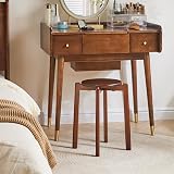 YMYNY 4pcs Solid Stackable Wood Round Stool, 27x27x45CM Brown view 5