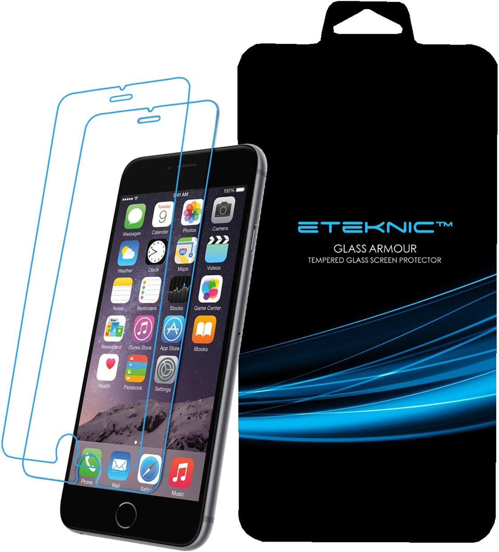 eTEKNIC Screen Protector for iPhone 6s and iPhone 6 Tempered Glass, Glass Armour Series, 2 Pack