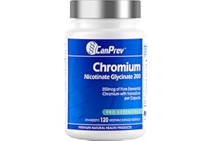 CanPrev Chromium Nicotinate Glycinate 200, 120 V-Caps, 60-Day Supply - Chromium with Glycine & Niacin Blend, Support Balanced