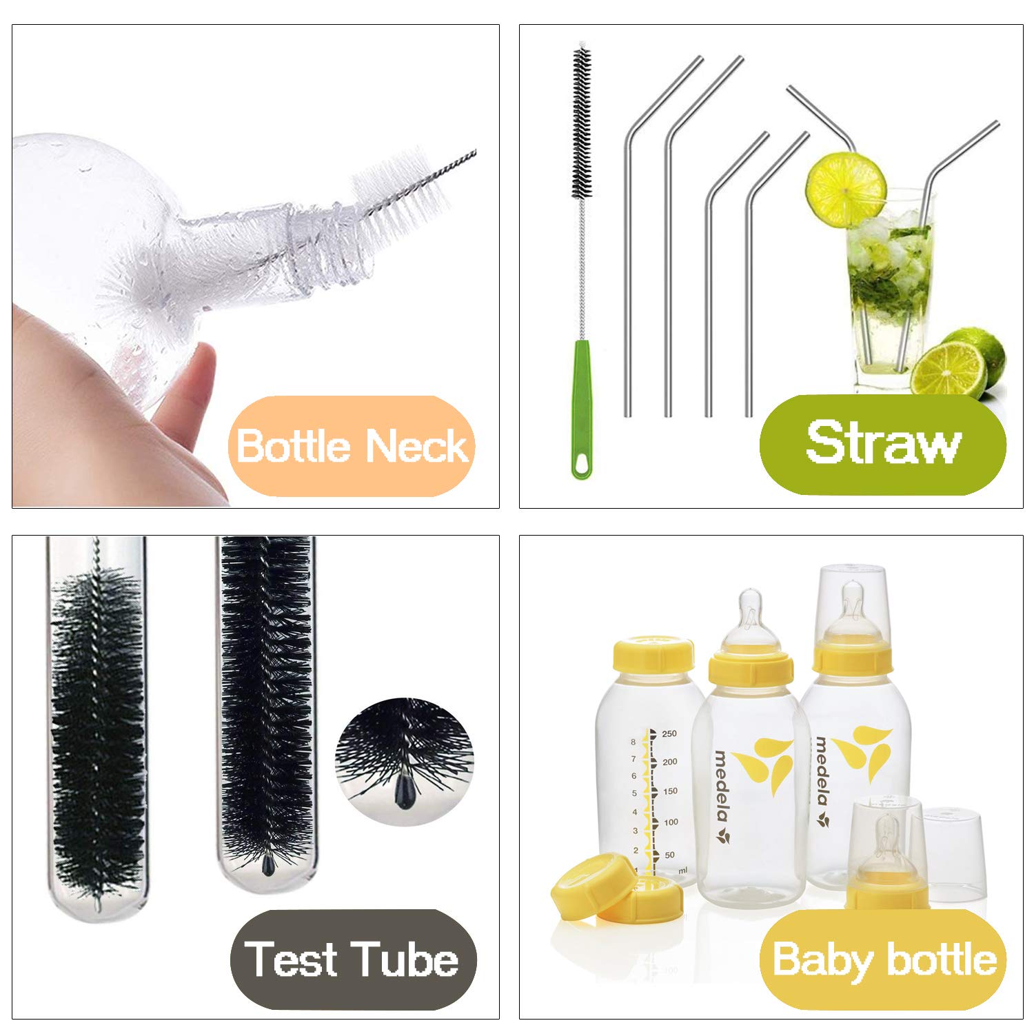 Long Bottle Brush, 17 in Bendable Cleaner Brushes for Cleaning Neck Beer Bottles, Wine, Baby Bottles, Water Bottles, Tumblers, Flask, Bird Feeder, Vase, Pipes and Brewing Supplies 7 Pack