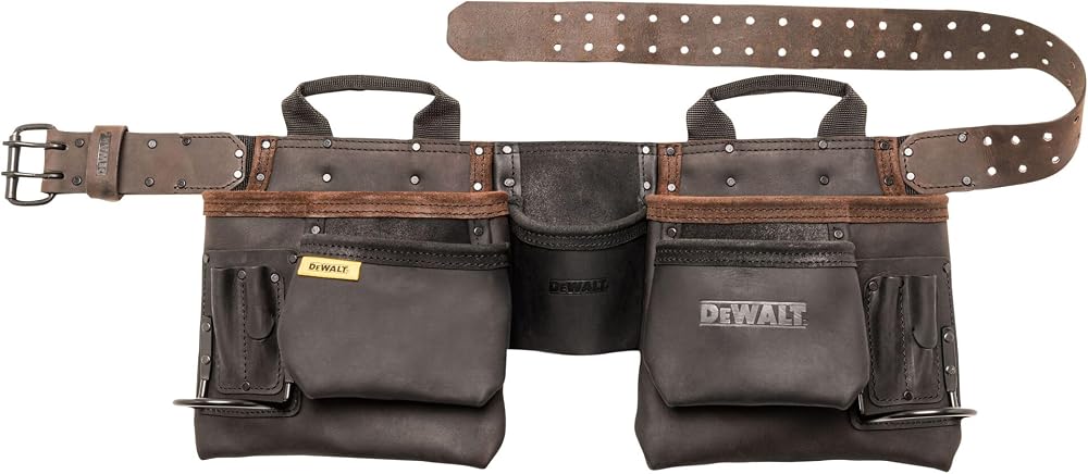 DEWALT Pro 11 Pocket Leather Tool Belt Set Heavy Duty Pouch