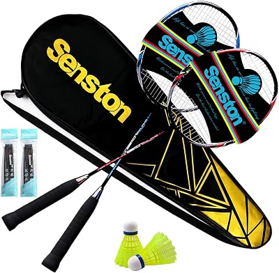 Senston Graphite Shaft Badminton Set Isometric Head Racket Red Blue 2 Pieces