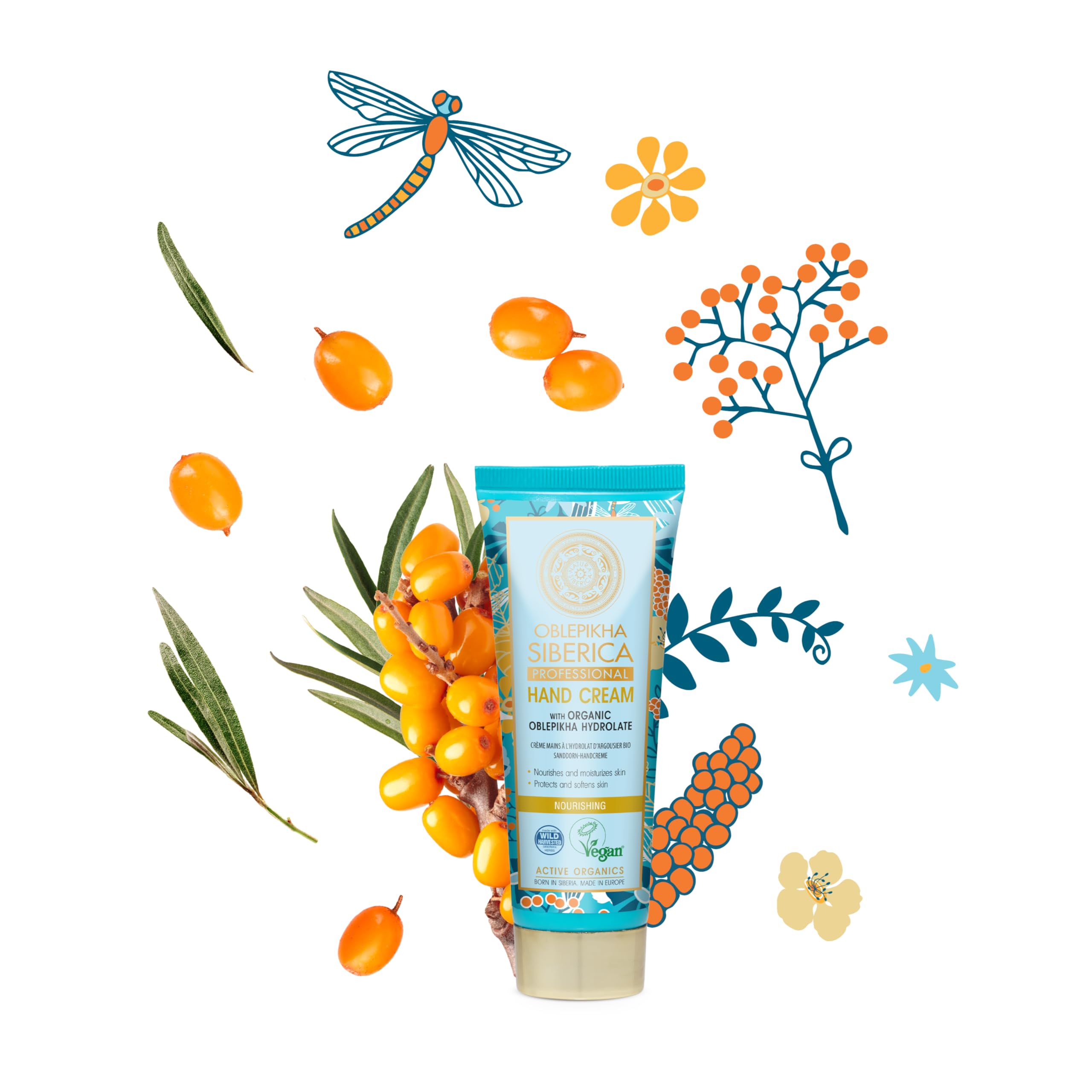 Natura Siberica – Oblepikha Hand Cream 75 ml – Deep Nourishment And Hydration Without Greasy Feel – With Altai Oblepikha, Silky Hands