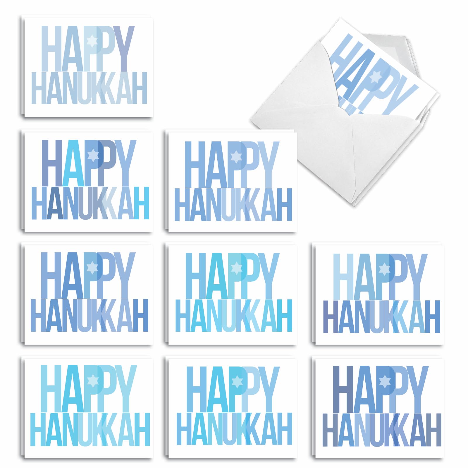 The Best Card Company - 20 Assorted Blank Chanukah Notecards Box Set 4 x 5.12 Inch with Envelopes (10 Designs, 2 Each) Jewish Holiday Cards Holidays in Blue AM3697HKB-B2x10