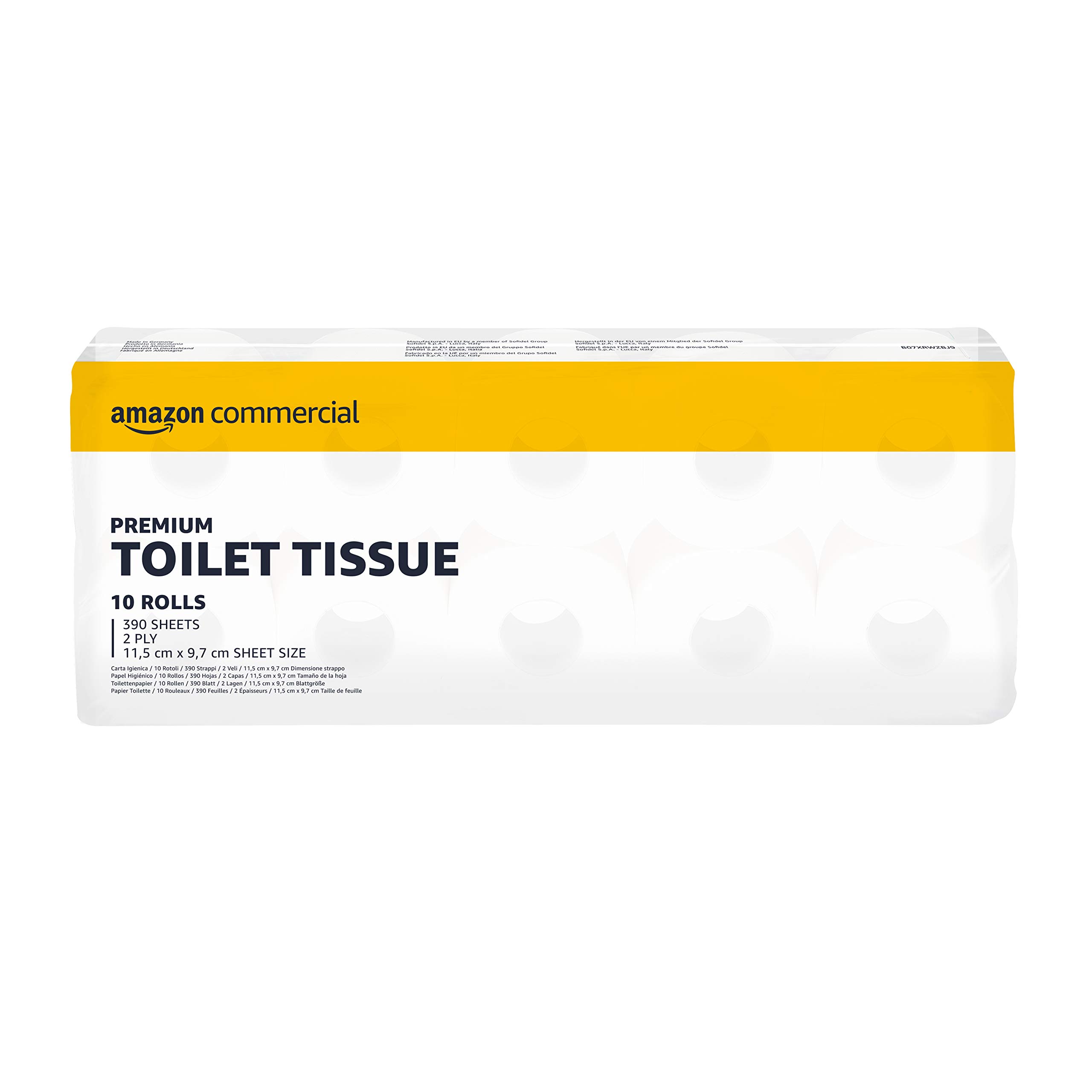 AmazonCommercial 2-Ply Recycled Toilet Paper, Unscented, 15,600 Sheets, 40 Rolls, 4 Packs of 10 (40 x 390 Sheets)