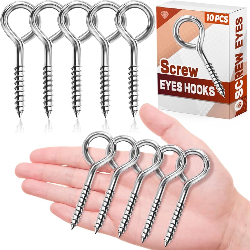 FFWHKON 10 Pcs Eye Hooks Screw 2.5 Inches Stainless Steel Heavy Duty 200 Lbs