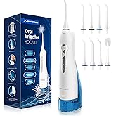 Hangsun Water Flossers for Teeth Cordless Rechargeable Dental Oral Irrigator Water Jet for Teeth Braces Care with 8 Jet Tips for Travel and Home Use (White)