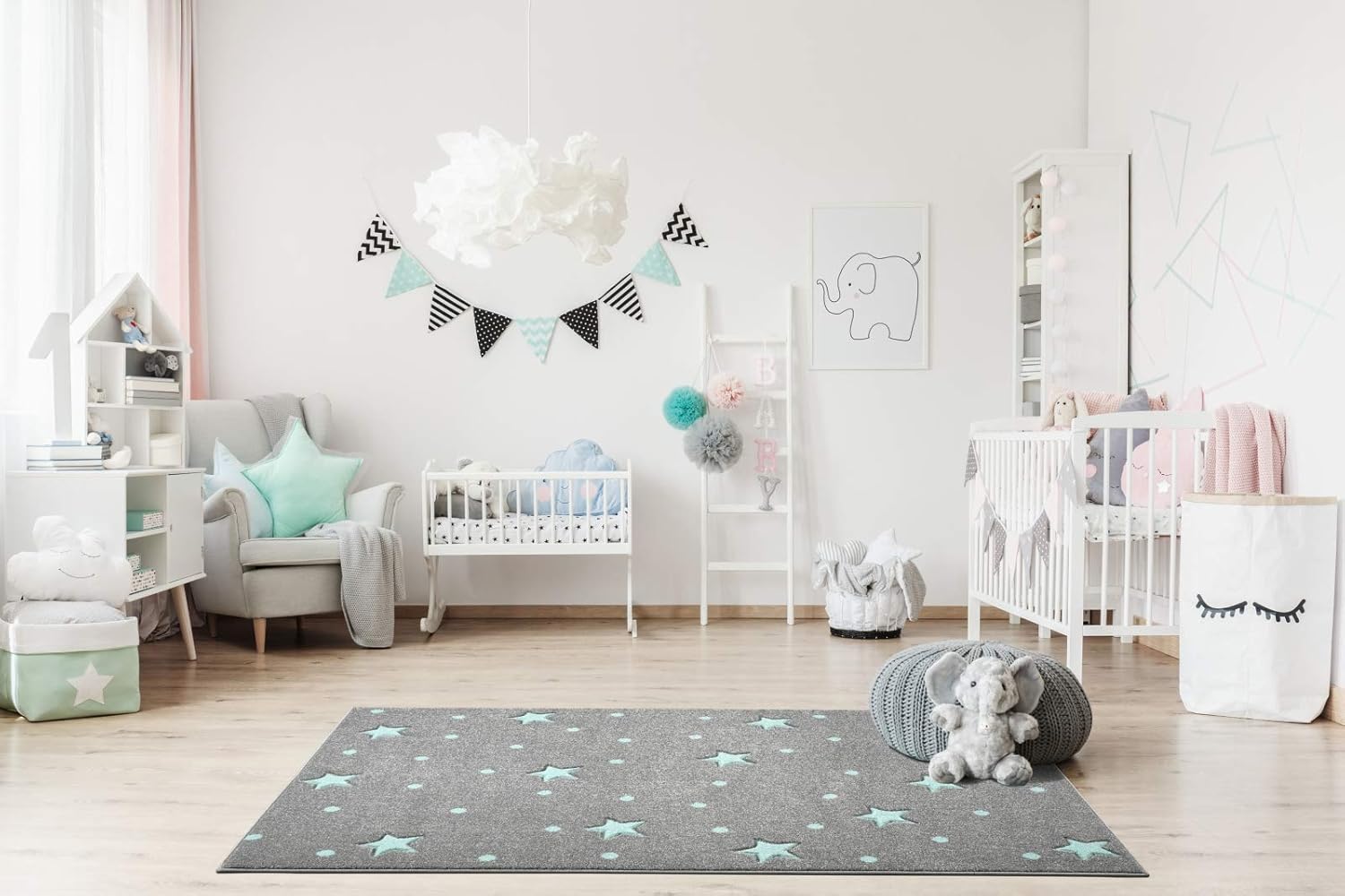 In Mint White Childrens Room Size 100 X 150 Cm Livone Easy Care Childrens Rug Baby
