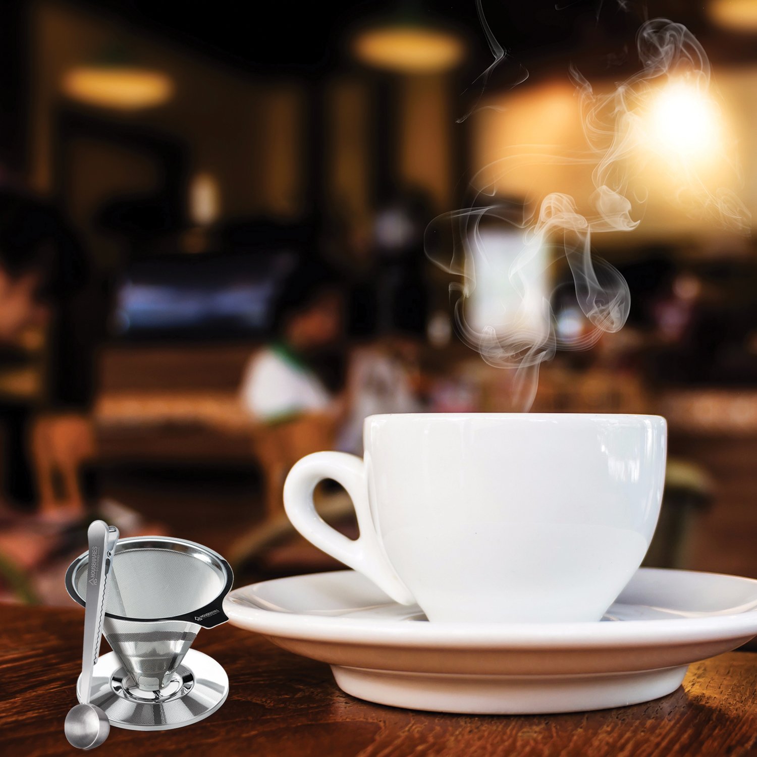 Stainless Steel Pour Over Coffee Dripper By Housewares Solutions + Bonus Coffee Scoop With Built In Bag Clip