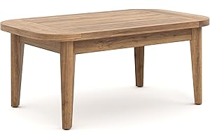 NEA Outdoor Coffee Table, 38 Inch Rectangular Natural Brown Wood Top