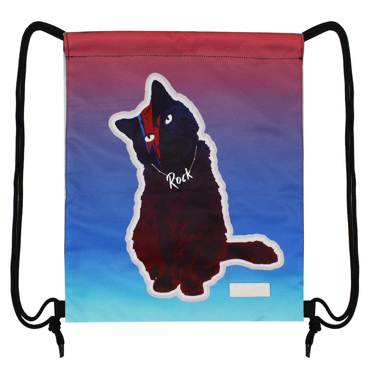 True Holiday Waterproof Fabric Drawstring Bag Backpack Double-sided for Girls and Boys to Gym Sports Trip Swimming School (cat)