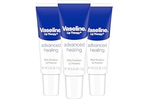 Vaseline Lip Therapy Advanced Healing 3-Pack – White Petroleum Moisturizing Lip Balm for Extremely Dry Lips, 0.35 Oz Ea