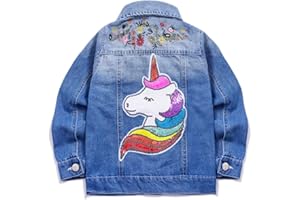 YIYI Little Girls Denim Jacket Button Down Jean Jakcets Long Sleeve Denim Coat Outwear
