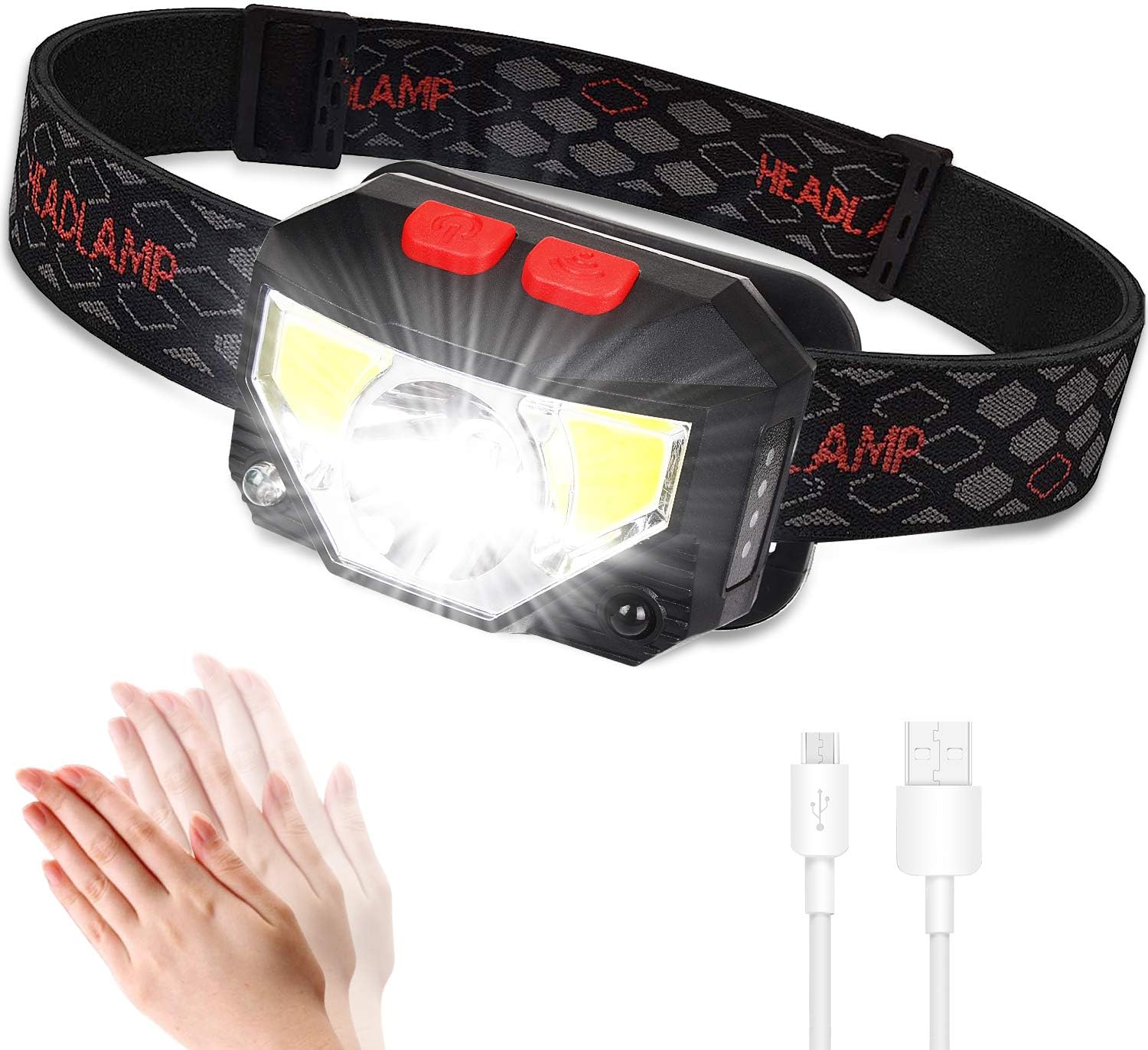 USB Rechargeable Head Torch LED Light Sensor Cree Head Torch Headlamp Headlight
