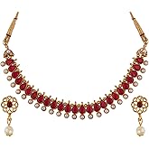 Efulgenz Indian Choker Sets Crystal Indian Jewelry Sets for Women Bollywood Faux Kundan Pearl Choker Necklace Earrings Set Wedding Jewelry for Women