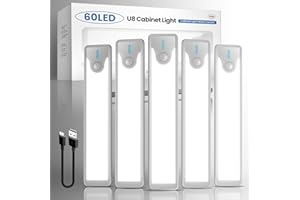 Homelist Motion Sensor Under Cabinet Lights, 5 Pack Wireless Night Light Bar Stick-On, Indoor USB Rechargeable Stair Lights Battery Operated Under Counter Magnetic Lights for Kitchen (White)