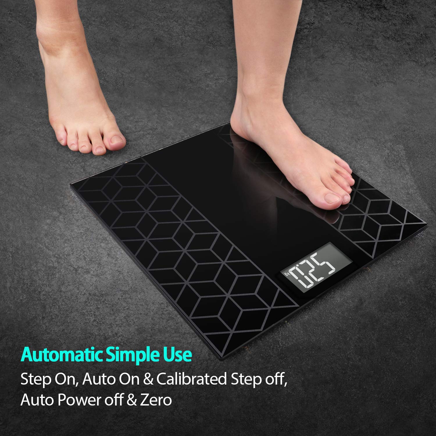 Digital Body Weight Bathroom Scale, FXQ High Precision Sensor Digital Bathroom Scale with Large Blue LCD Backlight Display, 8MM Shatter-Resistant Tempered Glass and Body Measuring Tape, Black